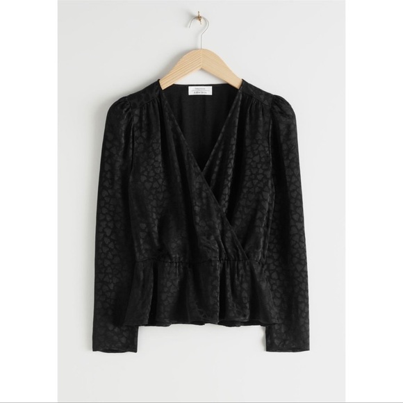 & OTHER STORIES Jacquard Ruffled Faux Wrap Blouse In Black - Picture 1 of 3
